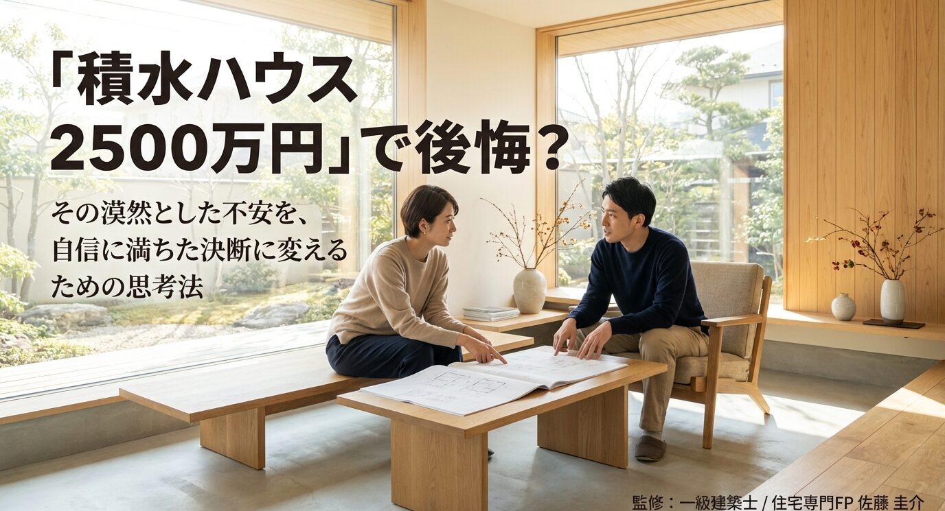 「積水ハウス 2500万円」で後悔？という不安を自信に変えるための思考法と題された記事のタイトルスライド画像