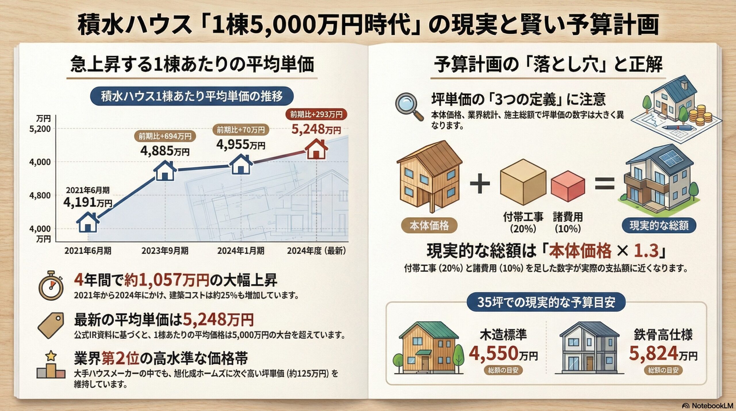 積水ハウス1棟あたり平均単価の推移